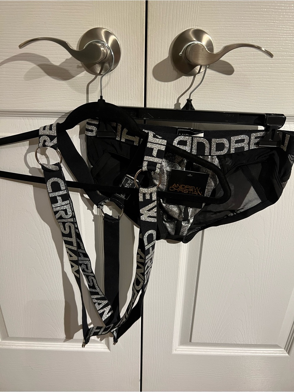 Andrew Christian Black Briefs with Silver Branded Straps